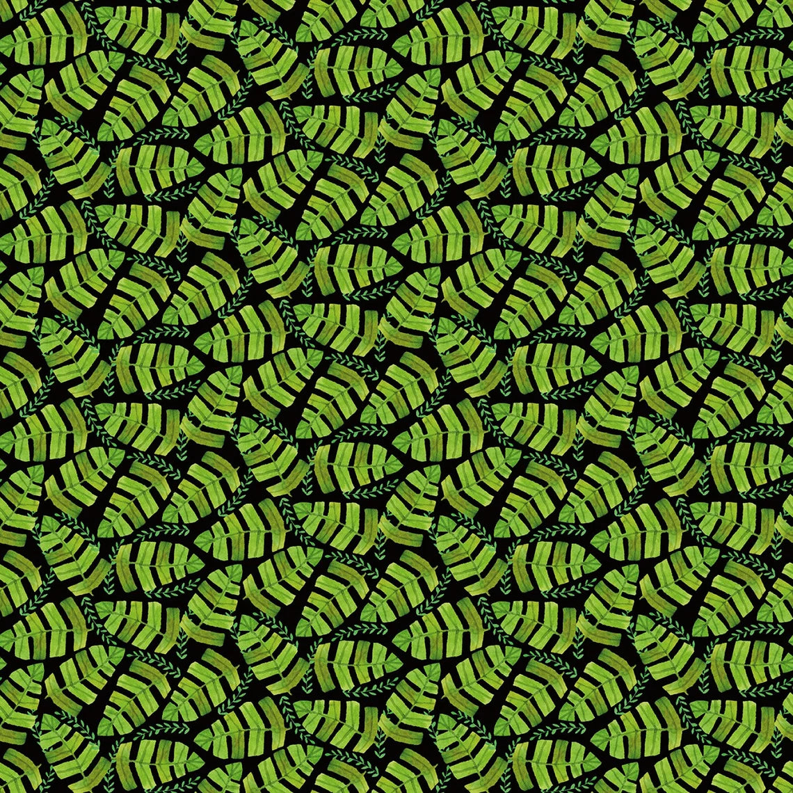 (6.5 yd) Benartex Safari Fun 16015-12 Jungle Leaves Black