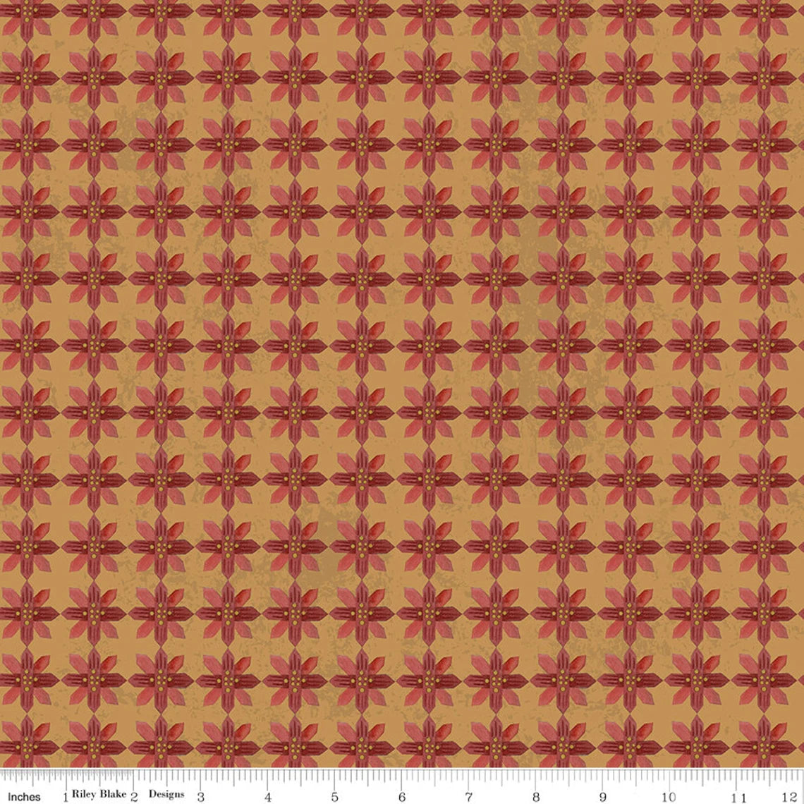 (4.5 yd) Riley Blake Kringle Gold Poinsettia C13443