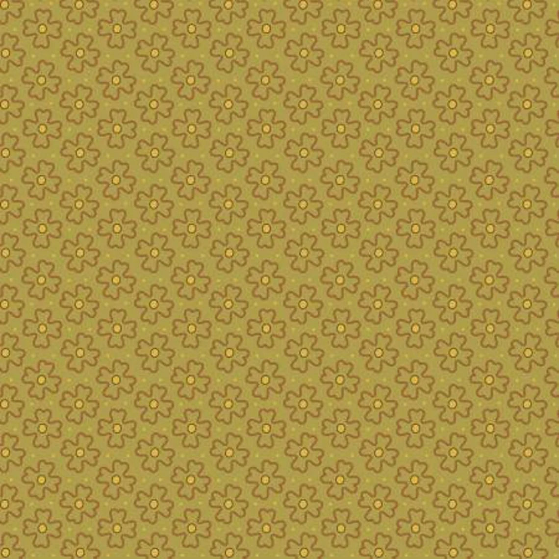 (4.5 yd) Marcus Fabrics Golden Era R220645 Green Wavy Daisy