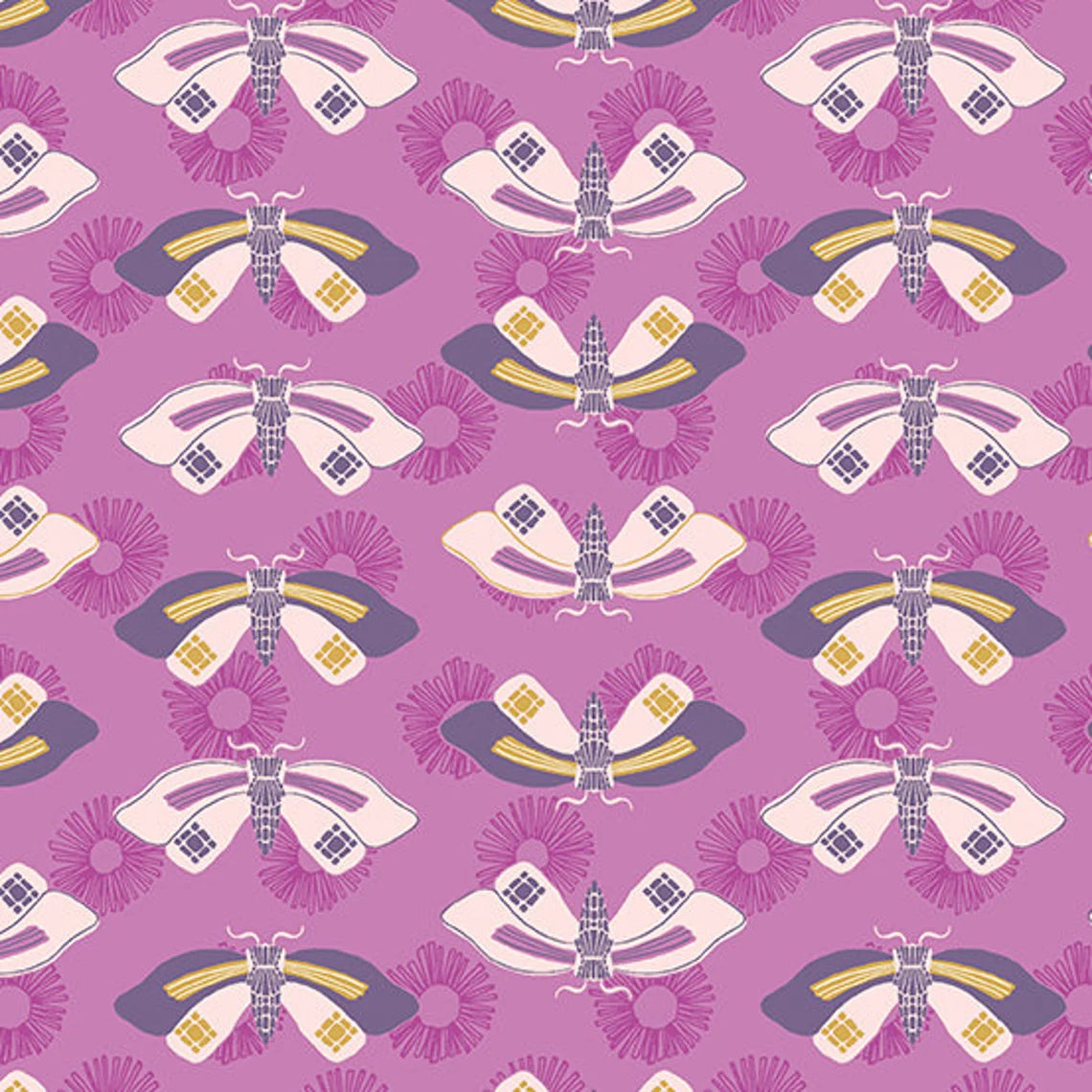 (1.5 yd) Andover/Makower UK Wandering 761-P Butterflies Plum
