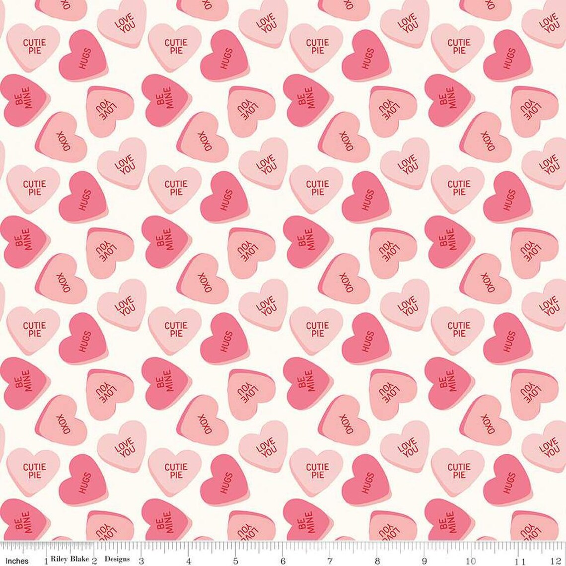 (5 yd) Riley Blake Sweetheart 15500 Cream Conversation Hearts