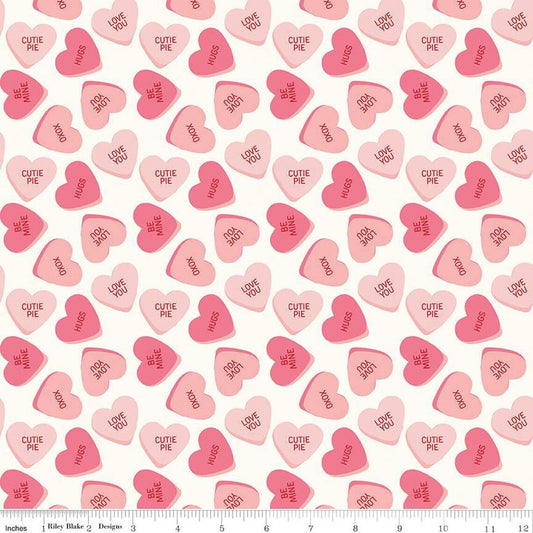 (5 yd) Riley Blake Sweetheart 15500 Cream Conversation Hearts