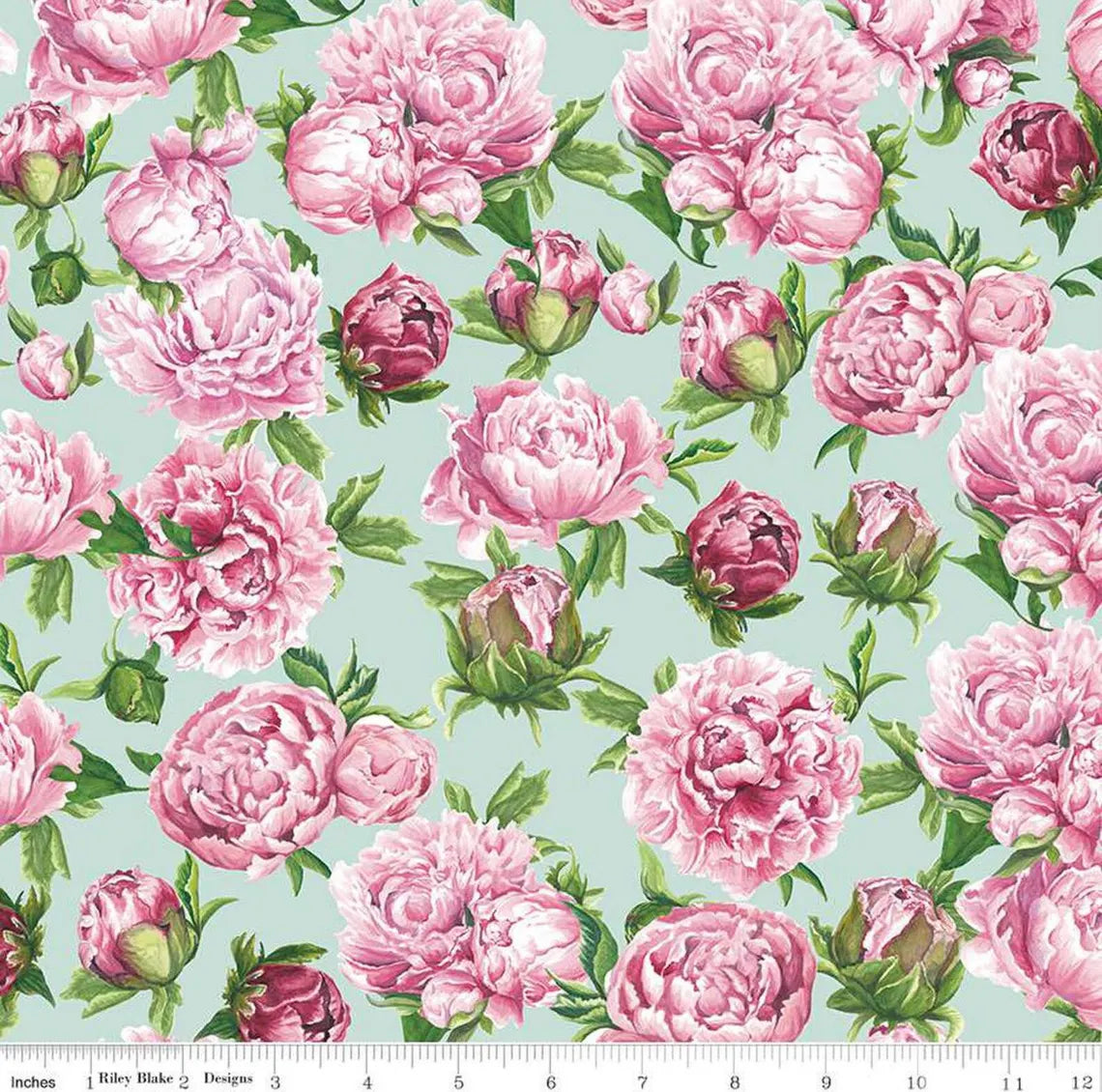 (5 yd) Riley Blake Hester & Cook Peony Mint C13929