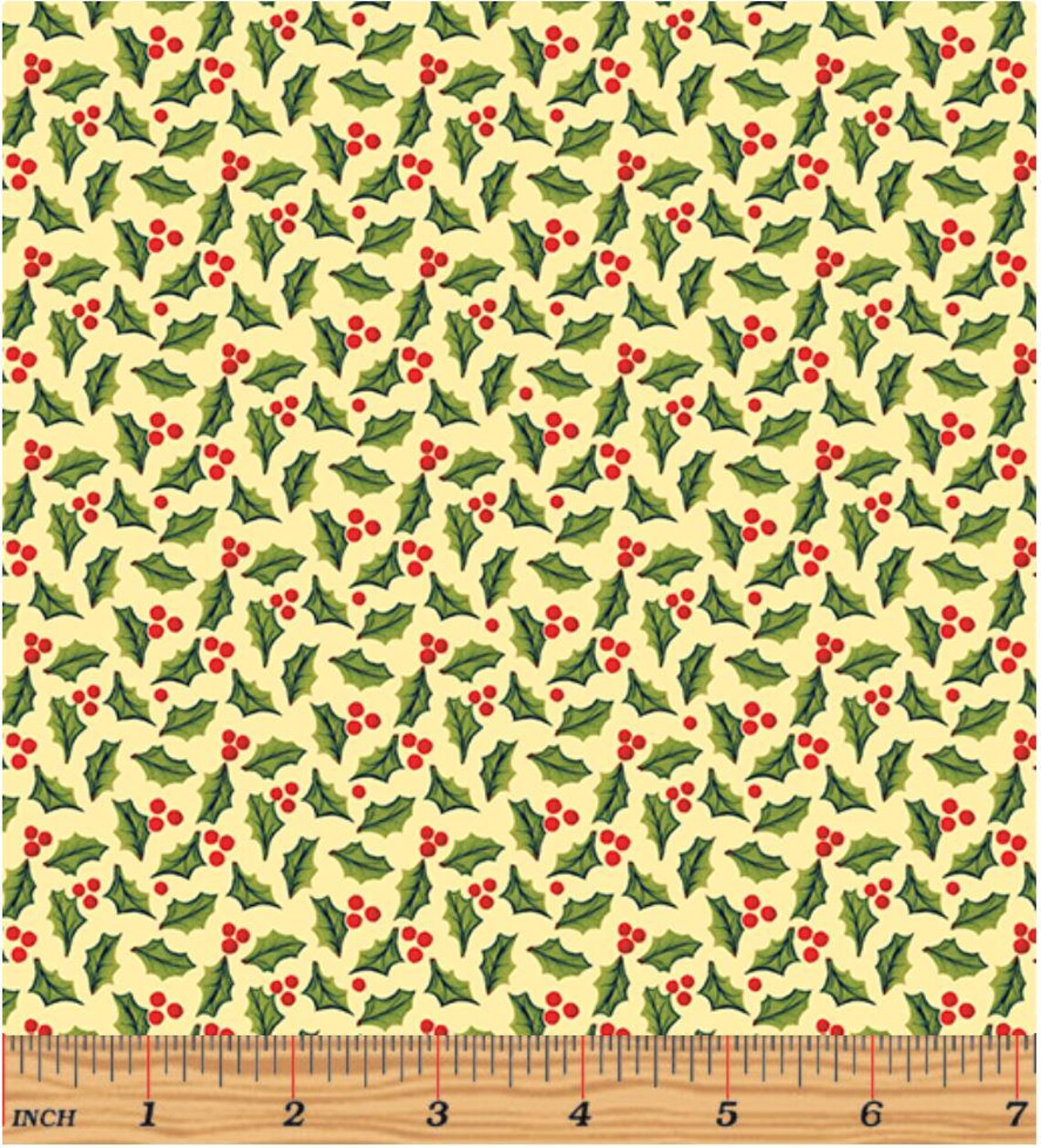 (1.5 yd) Benartex Merry & Bright Jolly Holly Butter 06658-03