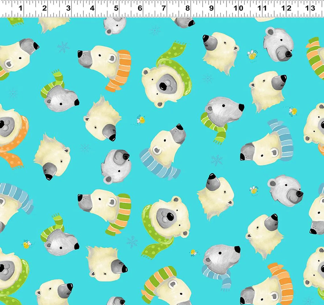 (4.5 yd) Clothworks Burr The Polar Bear SB20397-950 Turquoise Polar Bears