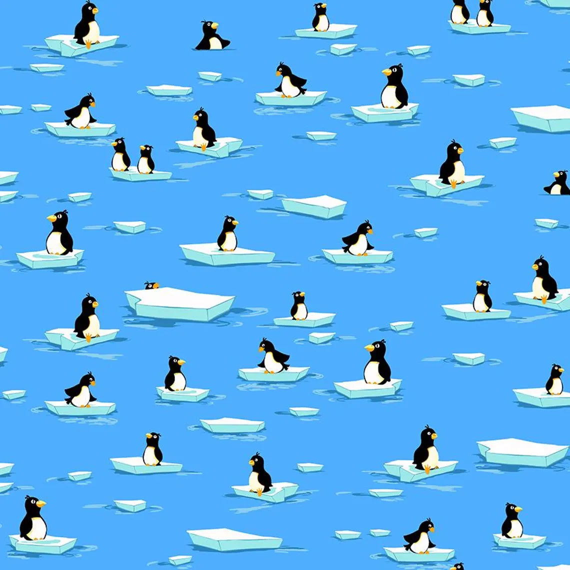 (4.5 yd) Clothworks Burr The Polar Bear SB20398-725 Sky Blue Penguins