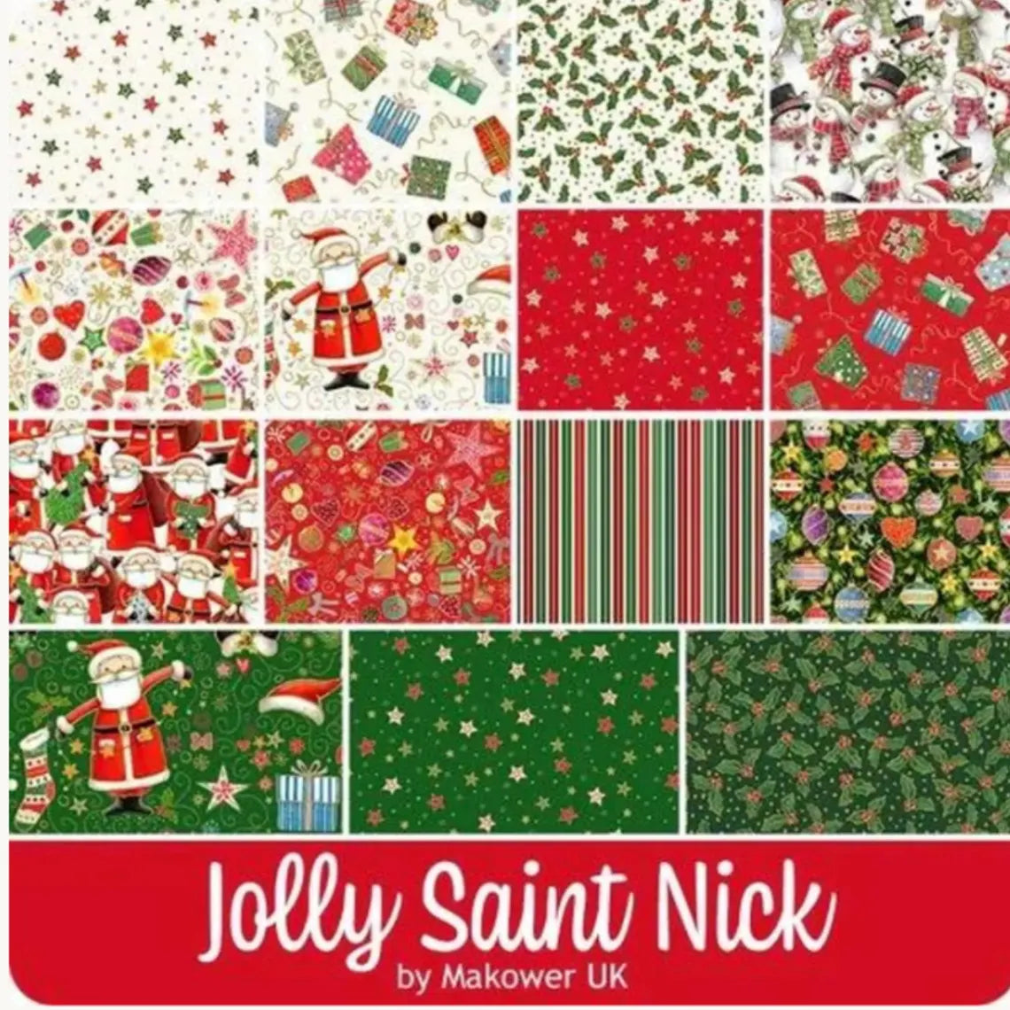 Charm Pack 5x5 Squares - Andover Jolly Saint Nick - 40 5" Squares