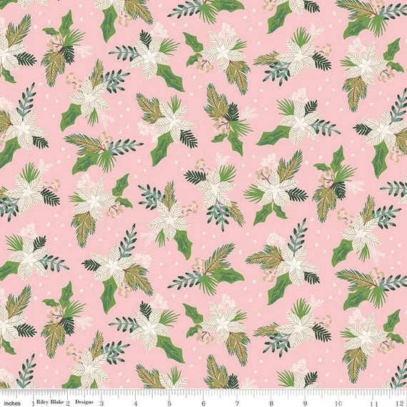 (3 yd) Riley Blake Christmas Village 12241 Pink Winter Blooms