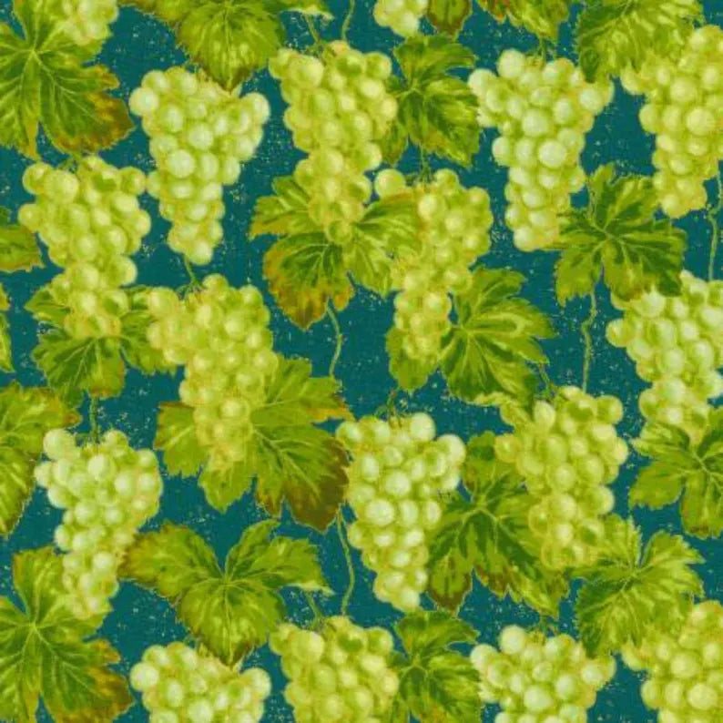 (5 yd) Robert Kaufman Nature's Harvest SRKM-20906-213 Teal Grapes (Metallic Accents)