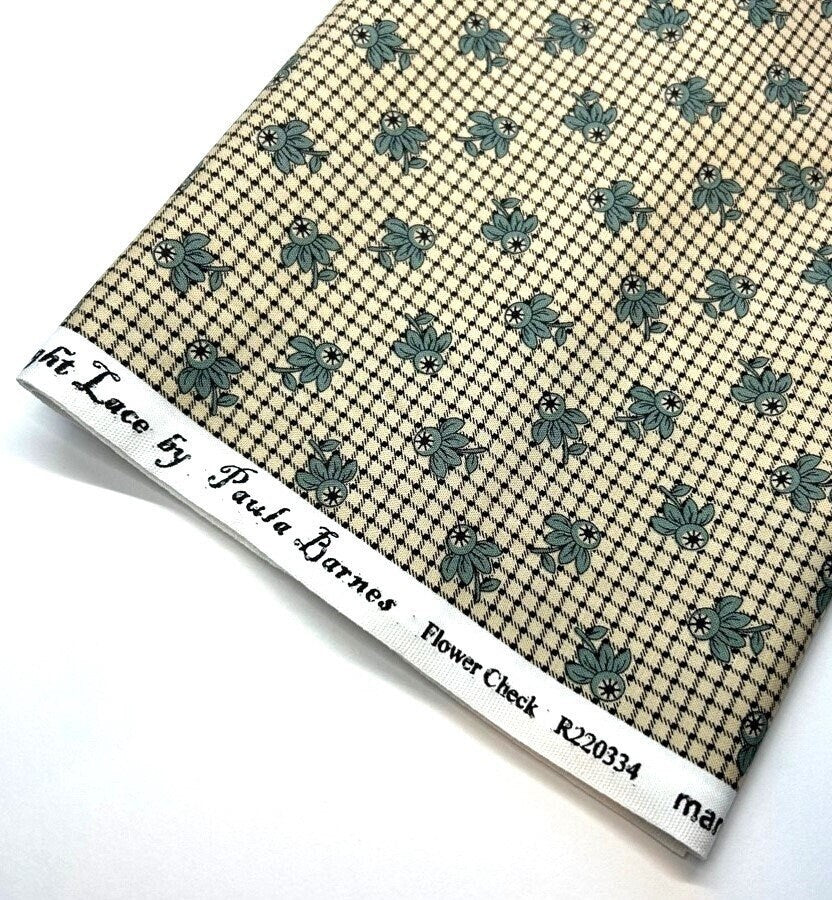 (5 yd) Marcus Fabrics Midnight Lace Flower Check Cream R220334