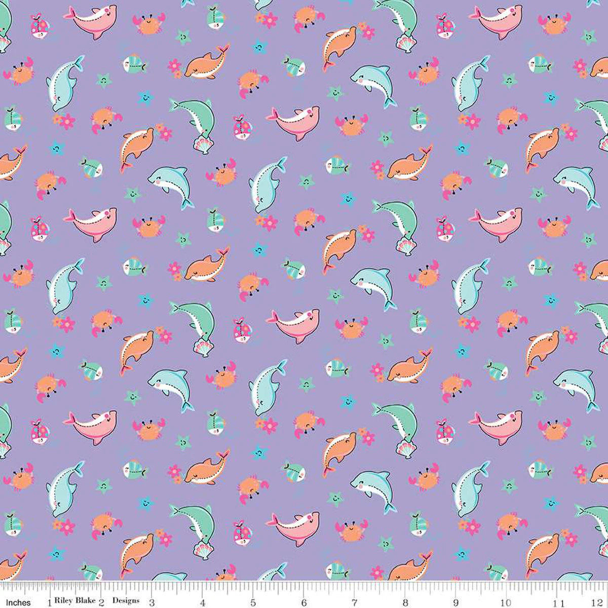 (3.5 yd) Riley Blake Mer-Mazing C14191 Lilac Dolphins