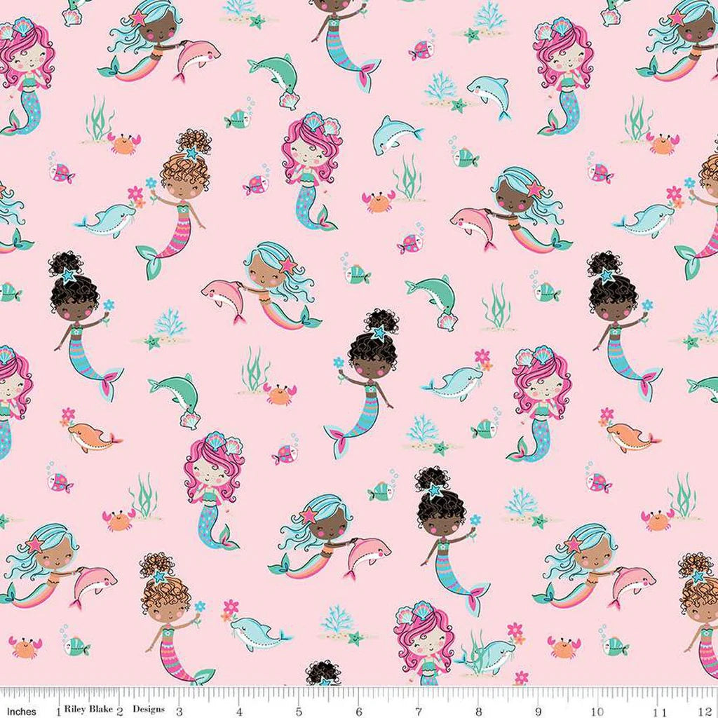 (3.5 yd) Riley Blake Mer-Mazing C14190 Pink Mermaids