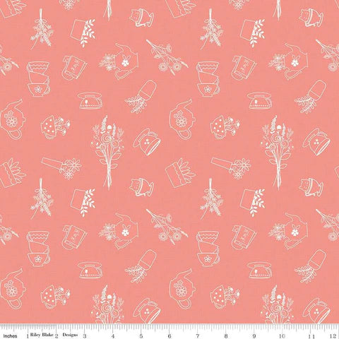 (4.5 yd) Riley Blake Afternoon Tea C14031 Salmon Sketches