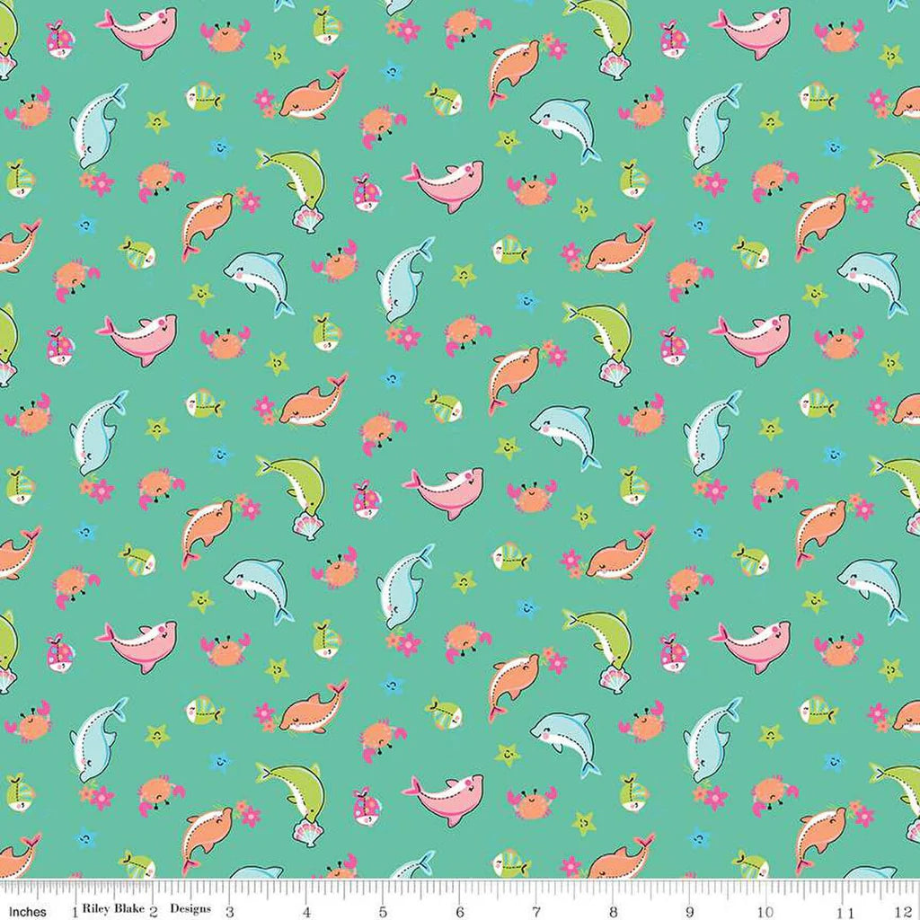 (3.5 yd) Riley Blake Mer-Mazing C14191 Green Dolphins