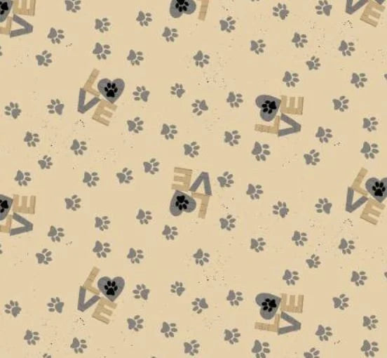 (5 yd) Clothworks Purrfection 3975-6 Gray Paw Prints Love