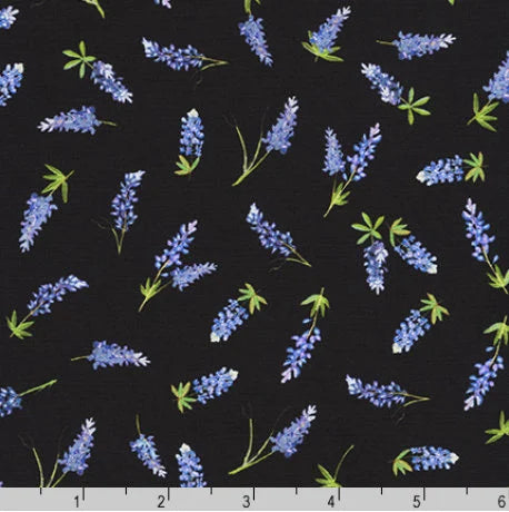 (6 yd) Robert Kaufman Texas In Bloom AMKD-20173-2 Black Bluebonnets