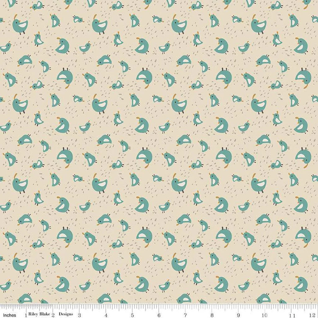 (6.5 yd) Riley Blake Elmer And Eloise C14243 Sand Teal Birds