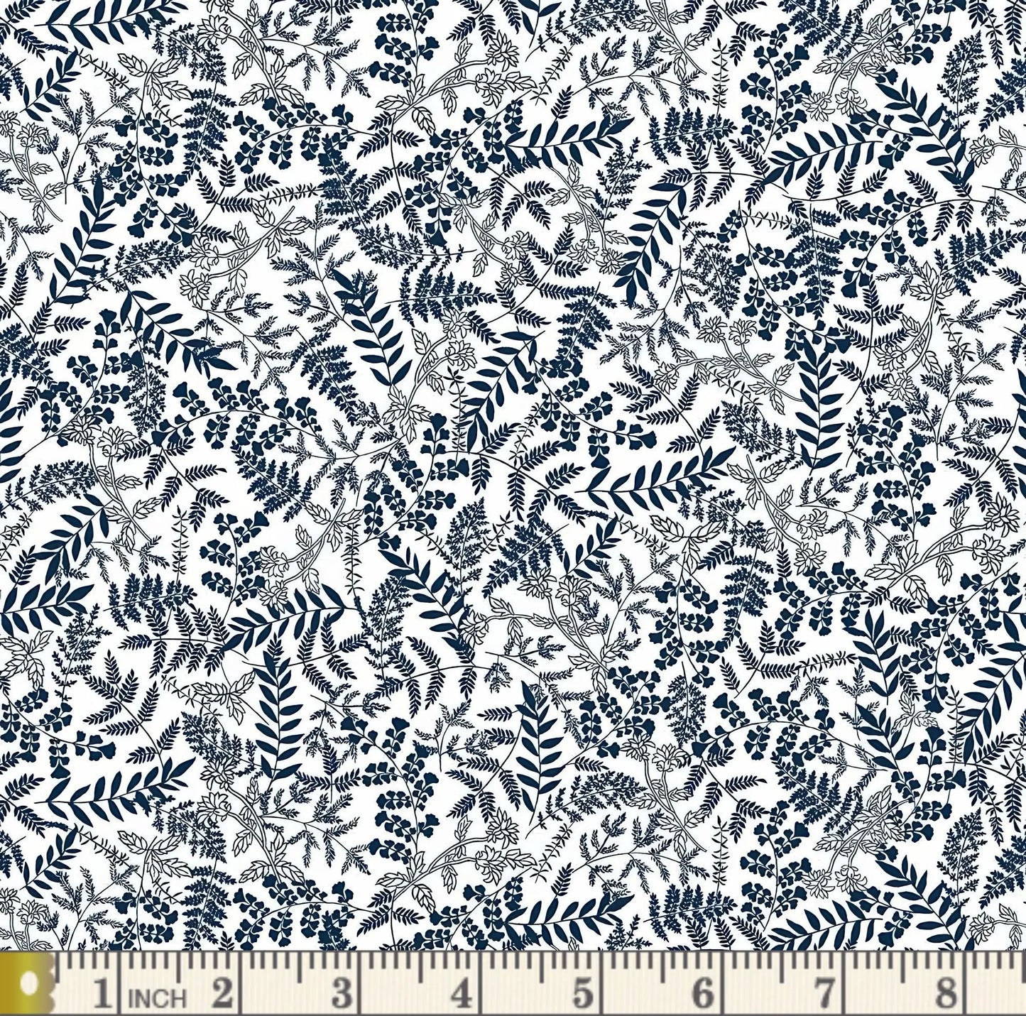 (5 yd) Benartex Blue Rhapsody Fern Garden White/Navy 14071-50