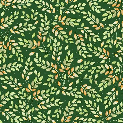 (2.5 yd) Benartex Falling For Gnomes Leafy Sprigs Green 14239-44