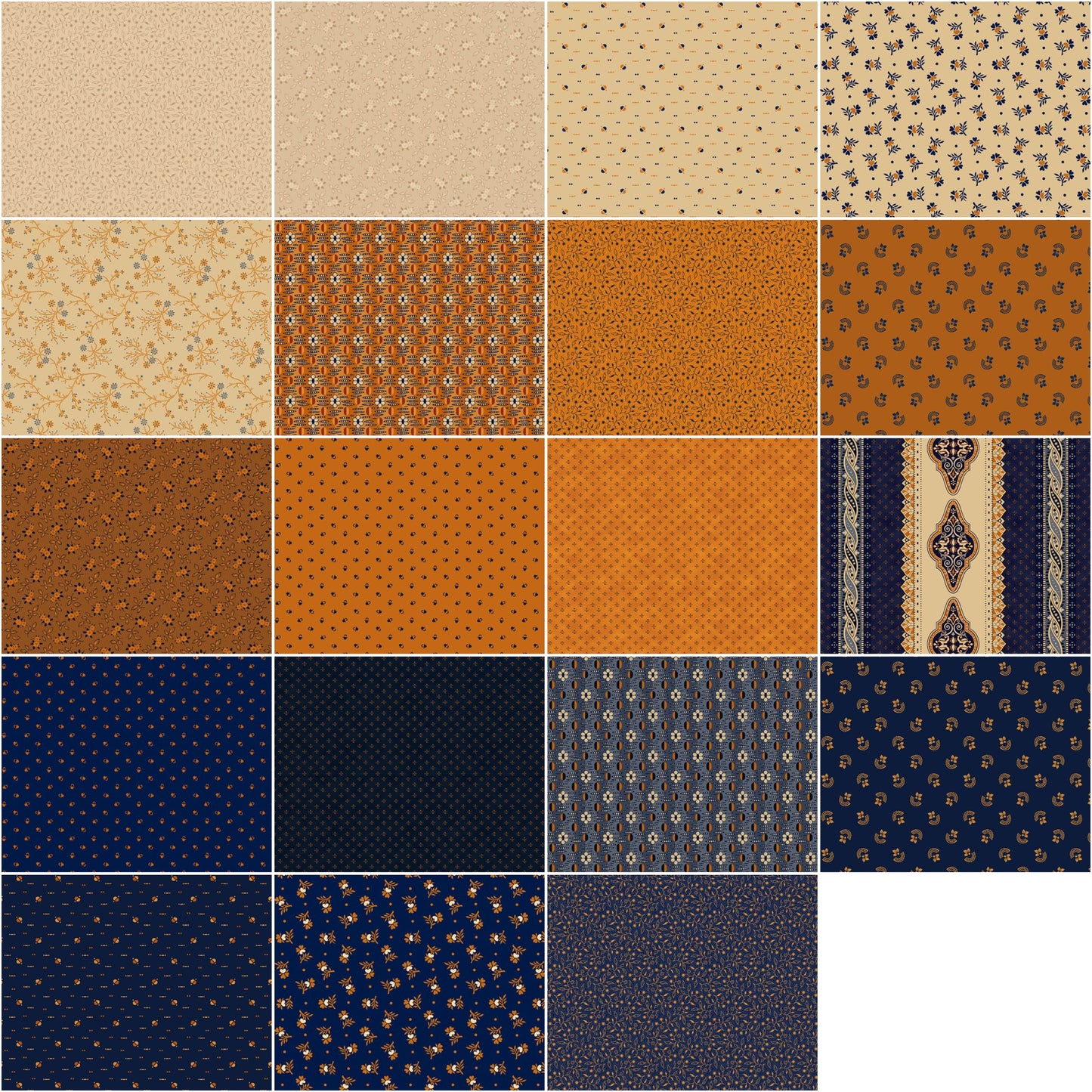 Marcus Fabrics - Indigo and Cheddar By Judie Rothermel - 40 2.5" Strips