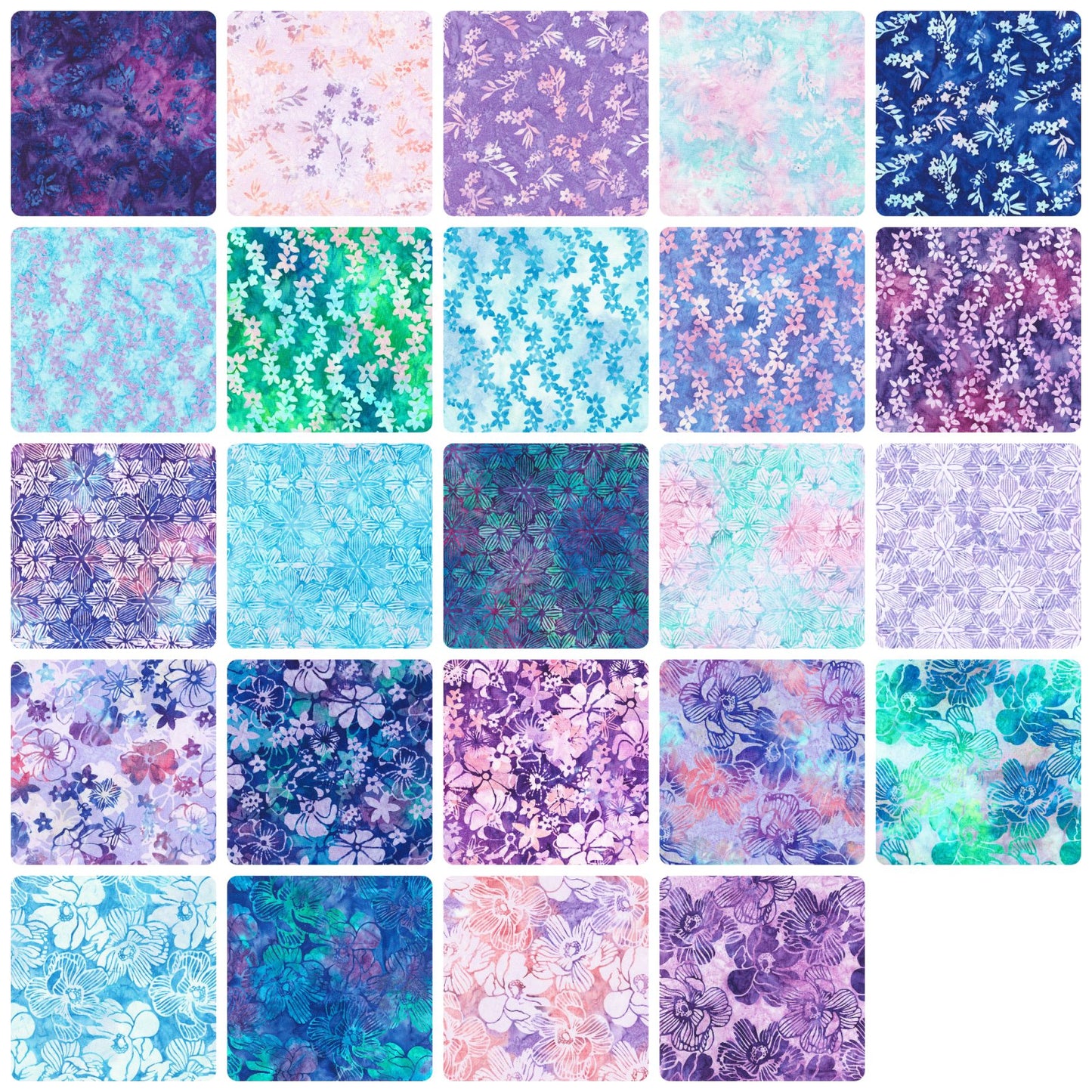 Robert Kaufman Artisan Batiks: Serene Bouquet Roll-up - 40 Total Strips