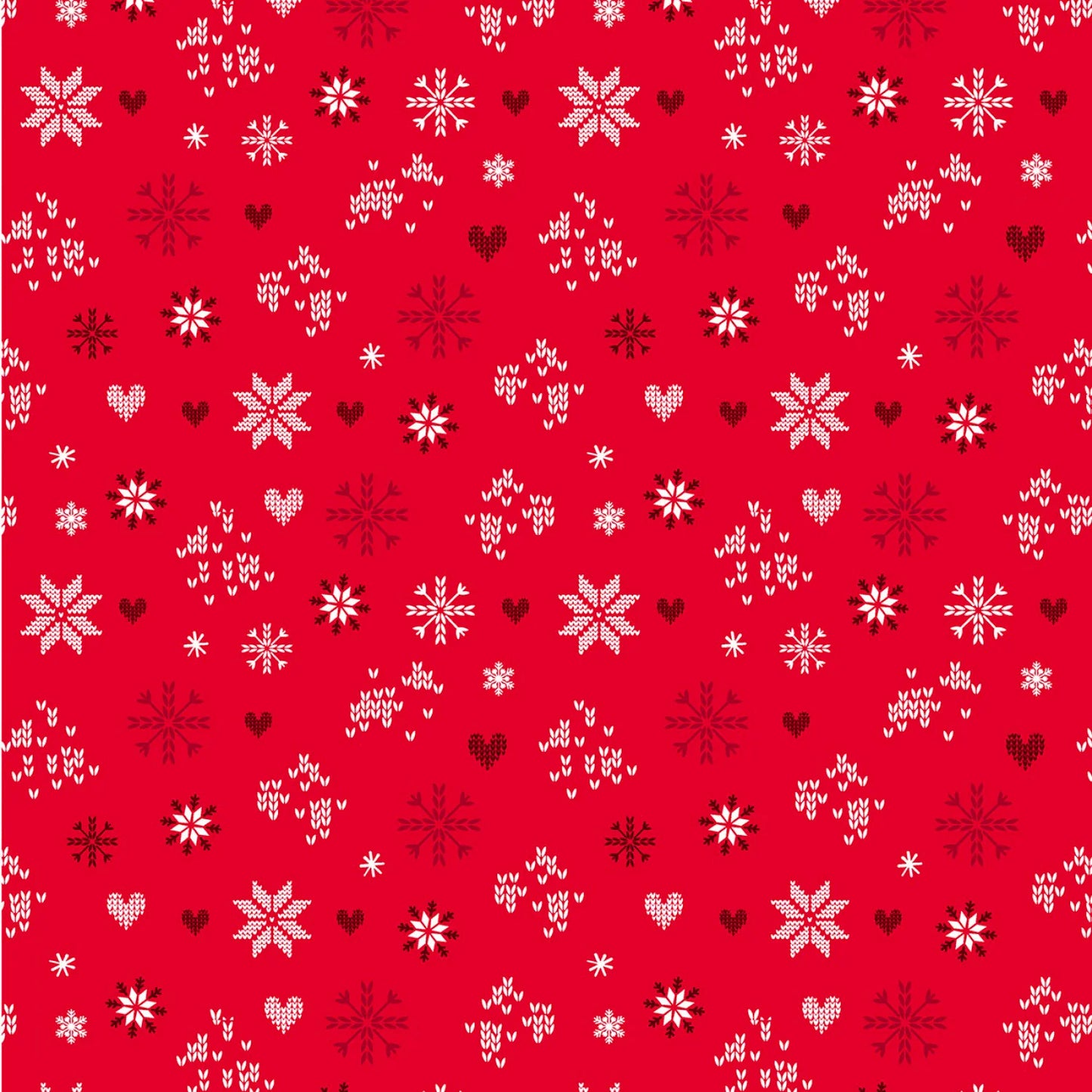 (4 yd) Benartex Knit & Caboodle Snowflake Love Red
