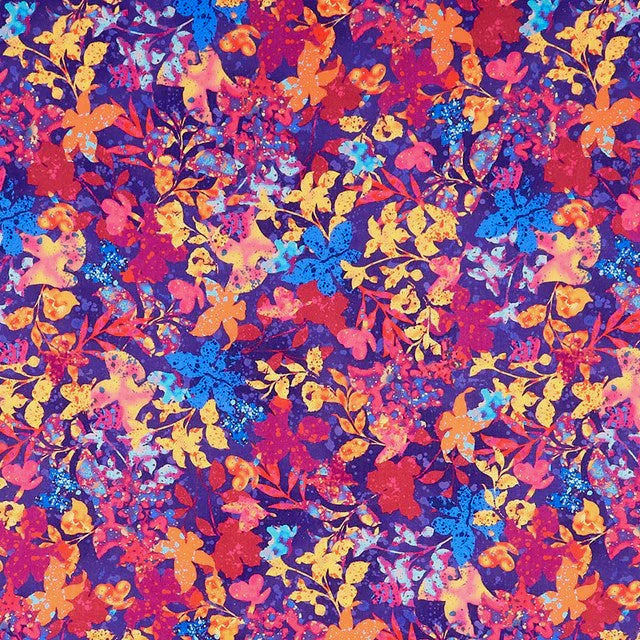 (4 yd) Robert Kaufman Leaflet SRKD-21959-22 Violet Orange/Pink/Blue Floral