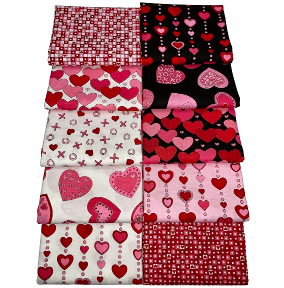Andover "Love Me Do" (Valentine/Hearts) Half-yard Bundle - 10 Fabrics, 5 Total Yards