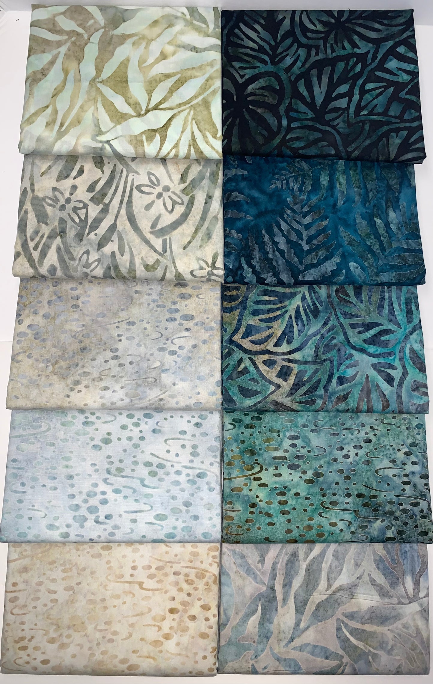 Robert Kaufman Artisan Batik "Marshland" (Cool) Half-yard Bundle - 10 Fabrics, 5 Total Yards