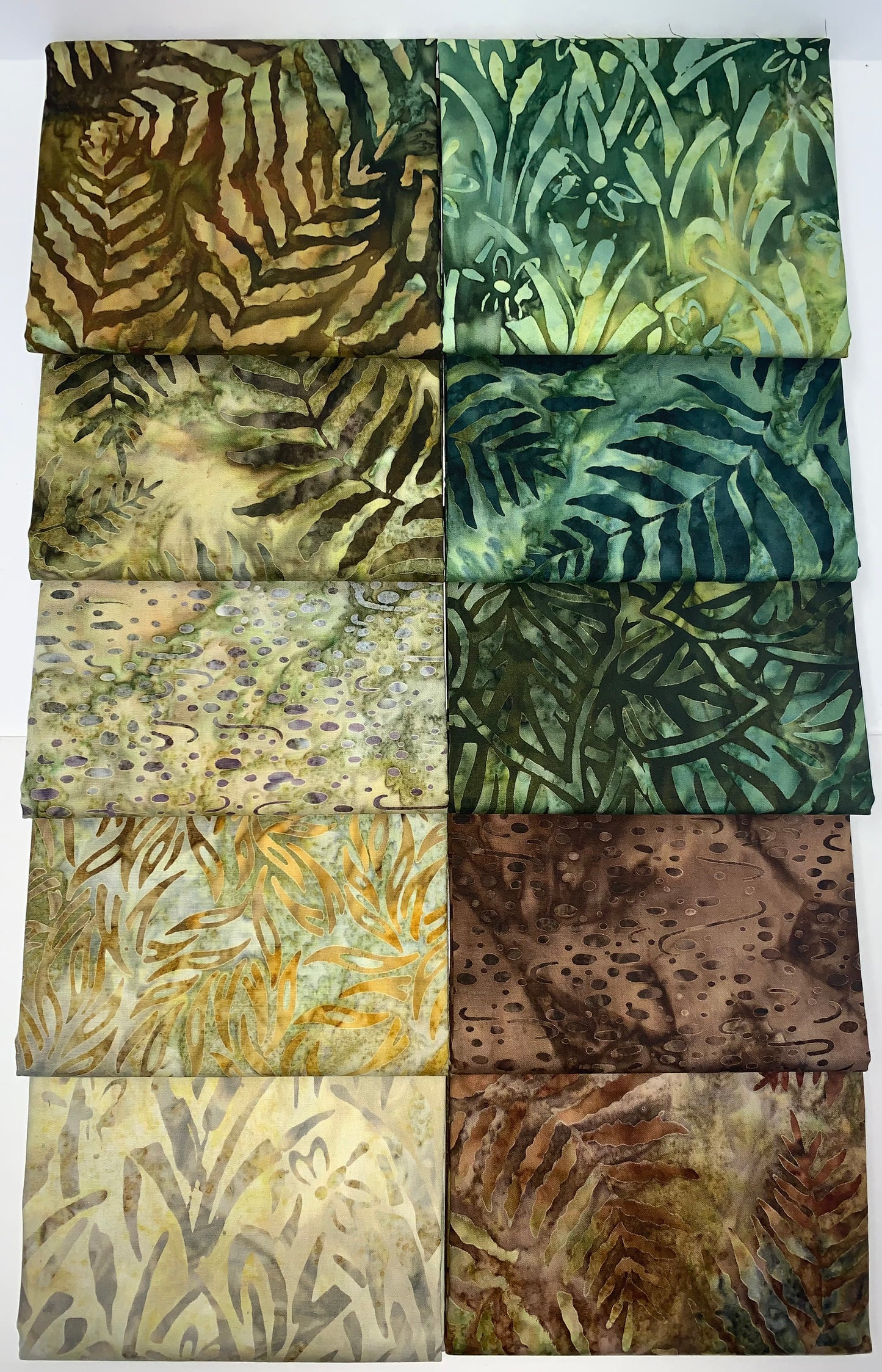 Robert Kaufman Artisan Batik "Marshland" (Warm) Half-yard Bundle - 10 Fabrics, 5 Total Yards