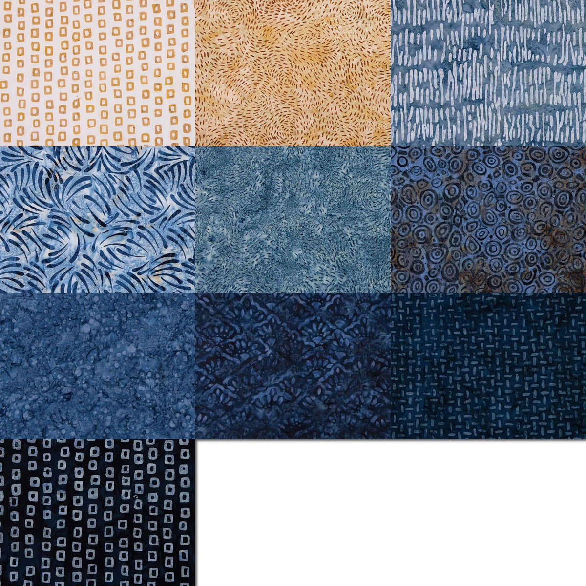 Riley Blake Expressions Batiks "Mountain High" Half-yard Bundle - 10 Fabrics, 5 Total Yards