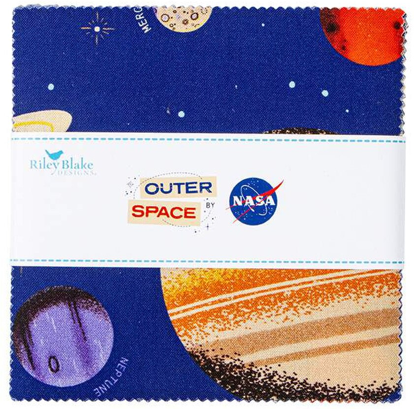 Charm Pack 5x5 Squares - Riley Blake Outer Space by NASA 5-inch Stacker - 40 5" Squares