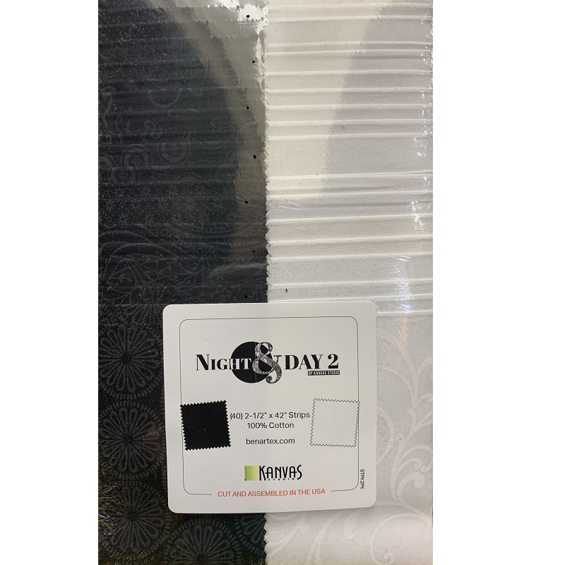 Benartex Night & Day 2 Strip-pies (Black Tone/White Tone) - 40 2.5" Strips