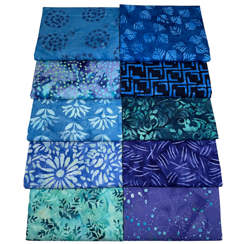 Anthology Batiks "Oceana Colorway" Half-yard Bundle - 10 Fabrics, 5 Total Yards