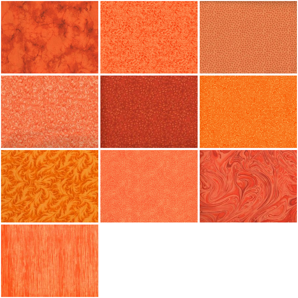 Basic Colors - Orange Half-yard Bundle - 10 Fabrics, 5 Total Yards