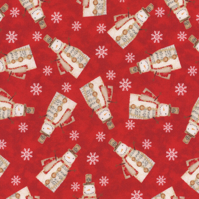 (2 yd) Benartex White Christmas Musical Snowmen Red 16266-10