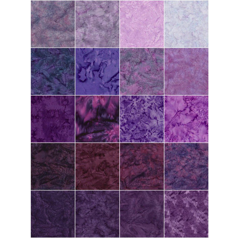 Island Batik - Playful Purple - 20 Fabrics, 40 Total Strips