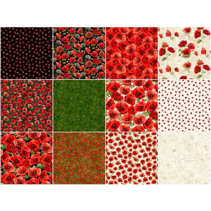 Timeless Treasures - Poppy Passion - 40 2.5" Strips/Jelly Roll