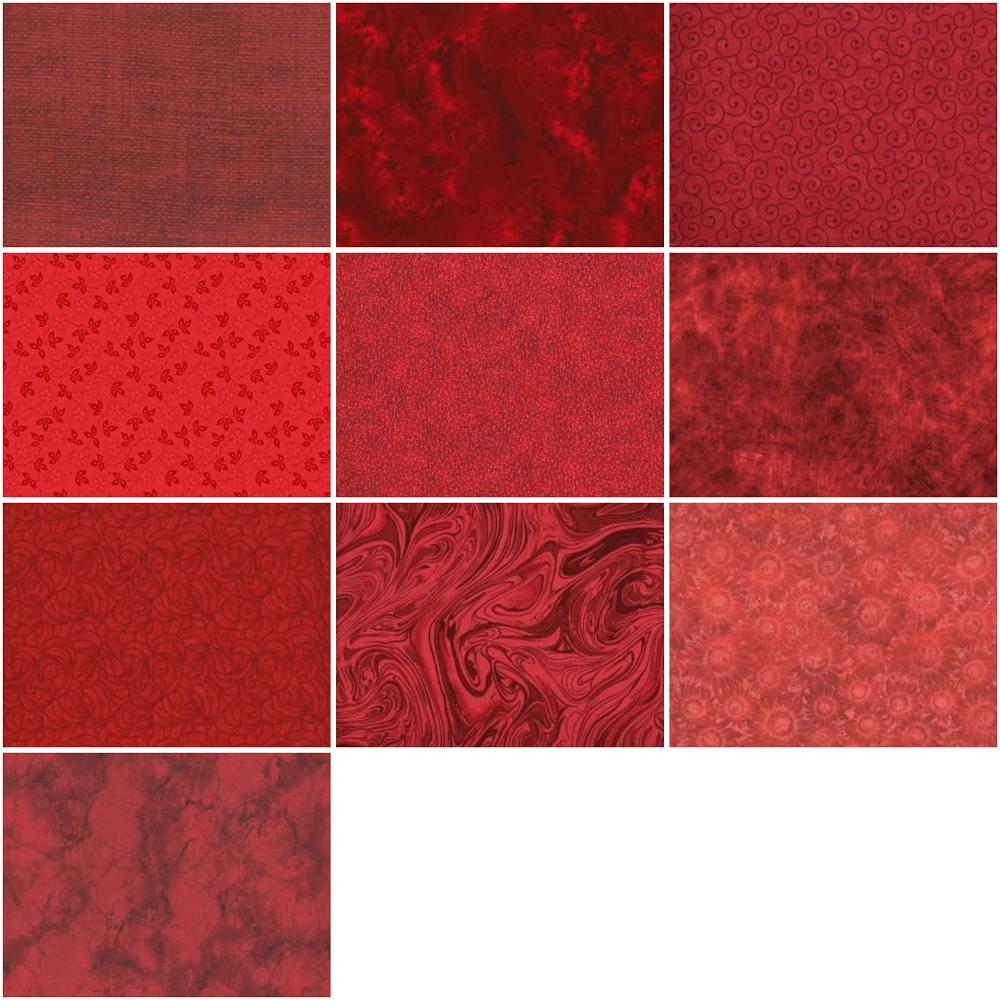 Basic Colors - Cherry Half-yard Bundle - 10 Fabrics, 5 Total Yards