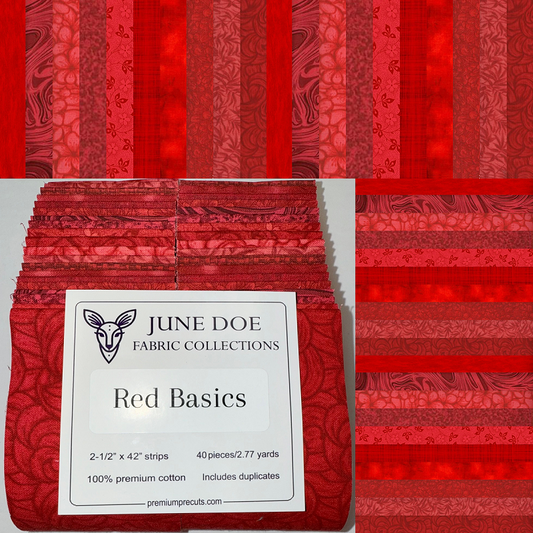 June Doe Fabric Collections - Red Basics - 40-Strip Pack