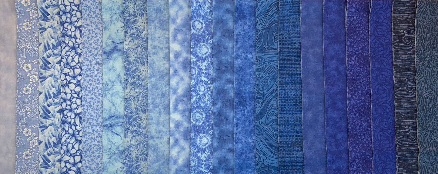 Rhapsody In Blue 2.5" Roll - 20 Fabrics, 20 Total Strips