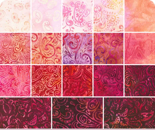 Robert Kaufman Artisan Batiks: Rouge by Lunn Studios - Complete Collection Roll Up - 40 Total Strips