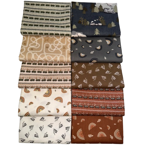 Riley Blake "Round The Mountain" (Trains, Railroad) Half-yard Bundle - 10 Fabrics, 5 Total Yards