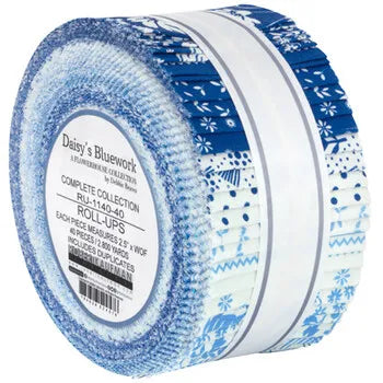 Robert Kaufman Flowerhouse: Daisy's Bluework Roll-up - 40 Strip Roll