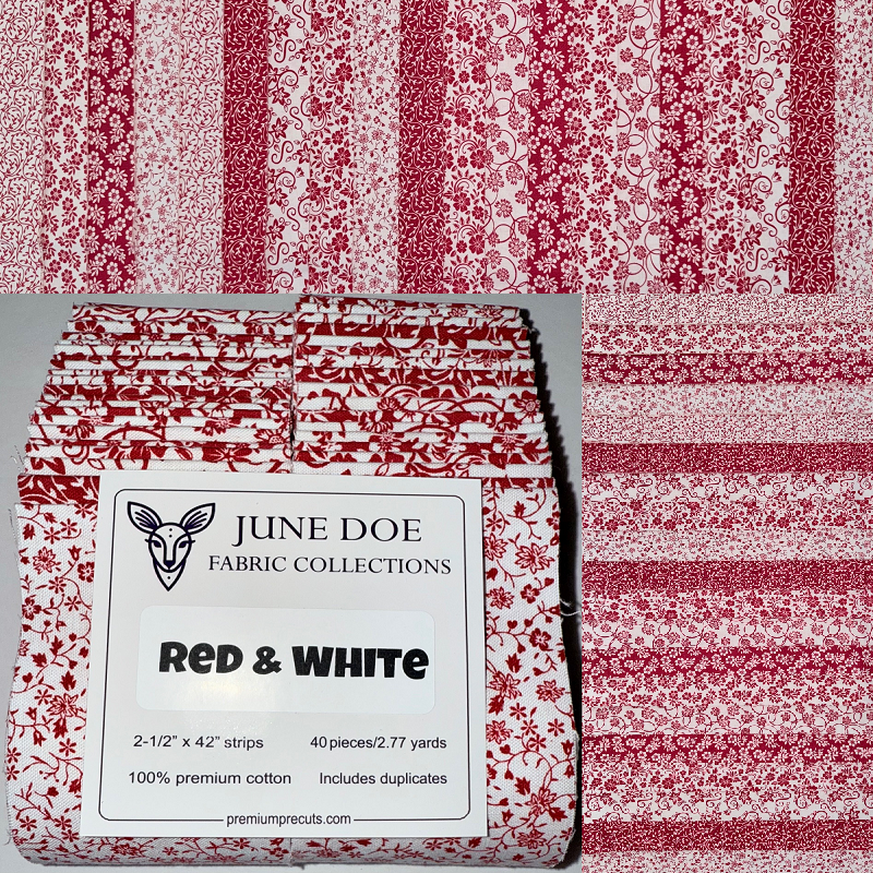 June Doe Fabric Collections - Red & White - 40-Strip Pack