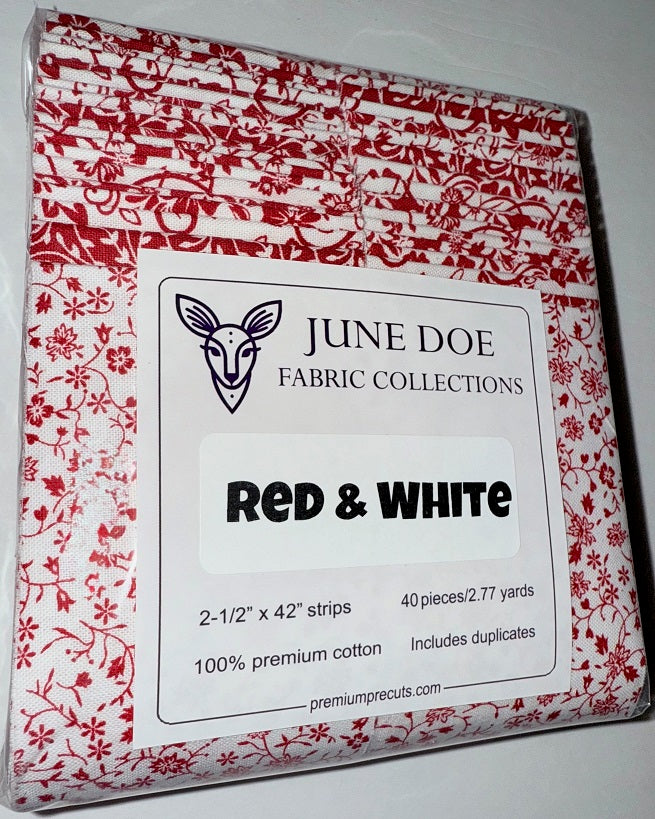 June Doe Fabric Collections - Red & White - 40-Strip Pack