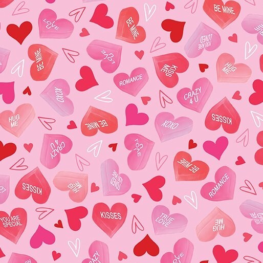 (6 yd) Riley Blake Be My Gnomie Candy Hearts Light Pink 14090-01