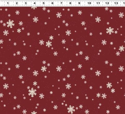 (1.5 yd) Clothworks Better Not Pout Y3789-83 Dark Red Snowflakes