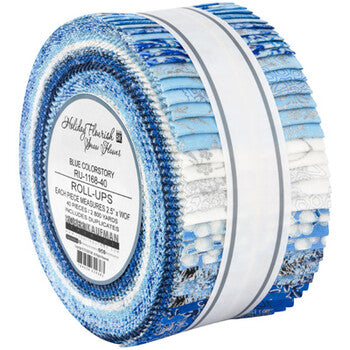 Robert Kaufman Holiday Flourish Snow Flower - Blue Roll-up - 40 Strip Roll