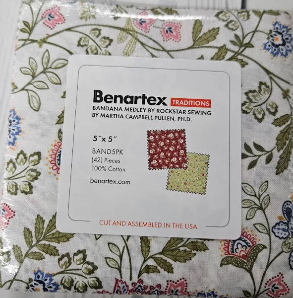 Charm Pack 5x5 Squares - Benartex Bandana Medley - 40 5" Squares